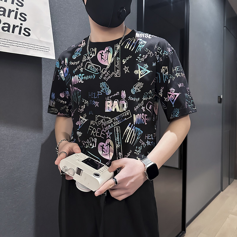 高级感印花短袖T恤男潮流百搭社会小伙店主风B323-DT44-P48控68,男装T恤,星座301C（原B323）