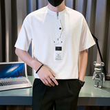 社会小伙潮牌痞帅半拉链短袖T恤男宽松半截袖B323/DT23/P58控78，男装T恤，星座301C（原B323）