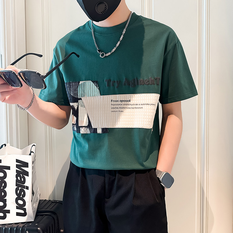 B323-DT61-P58控78短袖T恤男社会小伙店主风圆领潮流半袖衣服,男装T恤,星座301C（原B323）