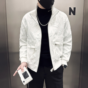社会小伙外套男修身羽毛提花图案高级感外套B323-JK10-P98控138图片