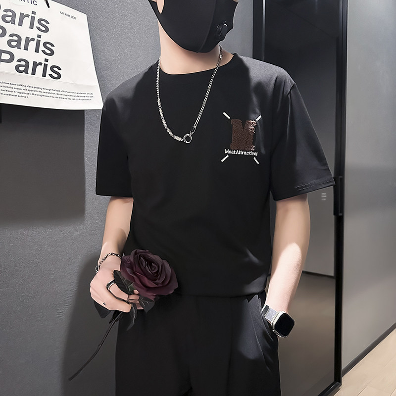 高级感毛巾绣短袖t恤男潮流时尚社会小伙店主风B323-DT42-P48控68图片