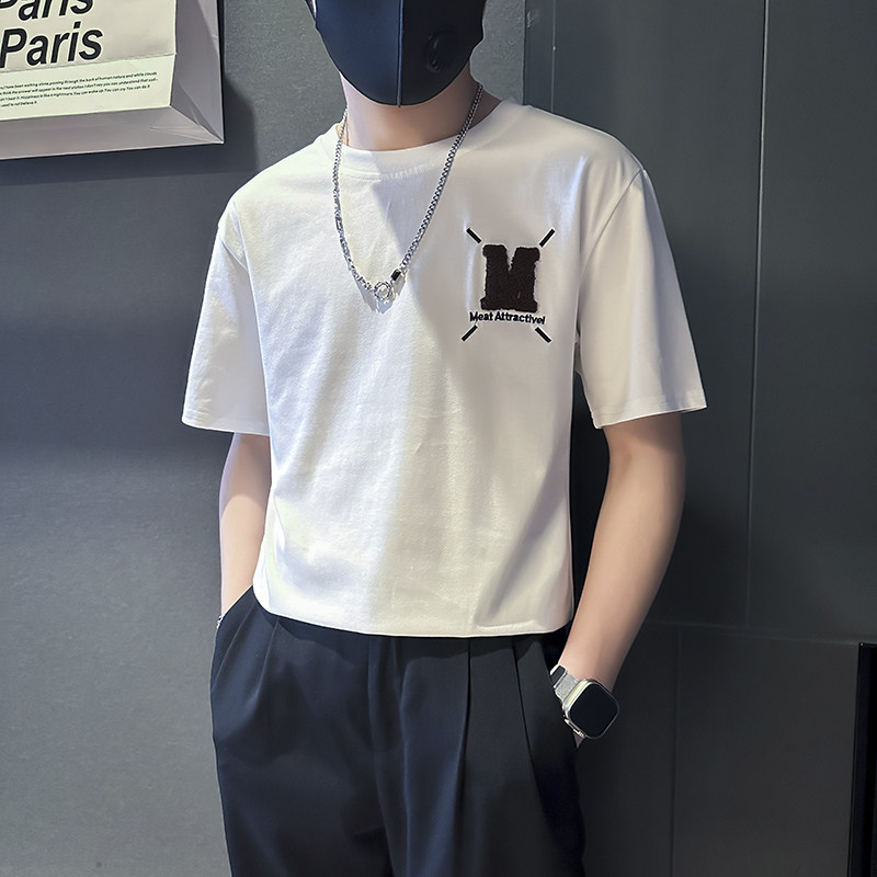 高级感毛巾绣短袖t恤男潮流时尚社会小伙店主风B323-DT42-P48控68,男装T恤,星座301C（原B323）