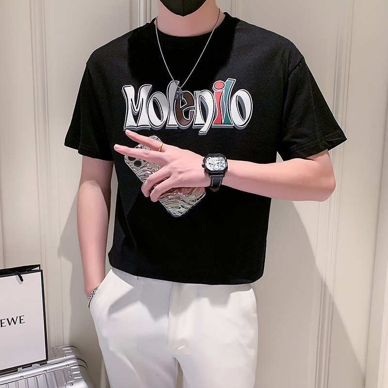 社会小伙短袖T恤男潮牌印花圆领时尚DT12/P45控65,男装T恤,星座301C（原B323）