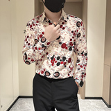 长袖衬衫男社会小伙印花高级感时尚网红衬衣B323/CS03/P50，男装衬衫，星座301C（原B323）