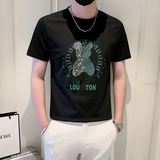 短袖T恤男2023新款亮片设计潮牌社会小伙上衣B323-DT03-特P38控58，男装T恤，星座301C（原B323）