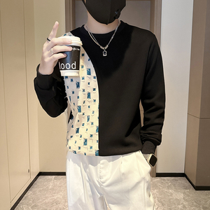 抖音格子拼接卫衣男潮高级感社会小伙外套修身B323-WY22A-P58图片