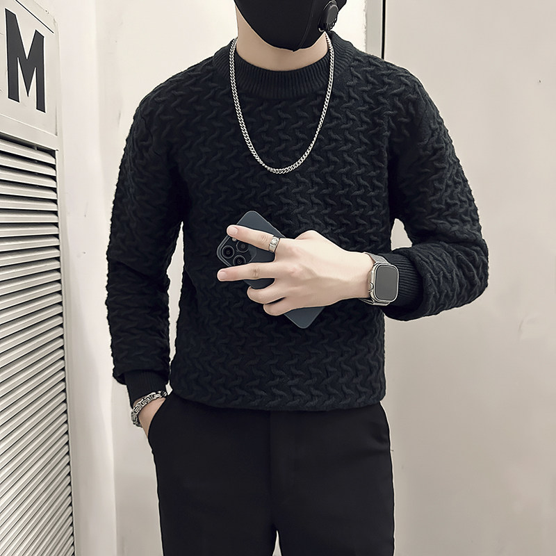 社会小伙毛衣男高级感圆领肌理感加厚针织衫B323-M53-P58控78,男装针织衫/毛衣,星座301C（原B323）