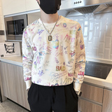 社会小伙卫衣男圆领潮牌个性印花春秋款外套长袖t恤B323/WY18/P58，男装T恤，星座301C（原B323）