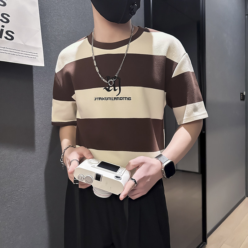 韩版ins街头撞色条纹短袖T恤男社会小伙店主风B323-DT36-P48,男装T恤,星座301C（原B323）