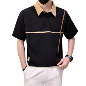 短袖polo衫男夏季潮牌高级感贴条翻领社会风T恤 黑色 PL14/特P45图片