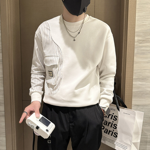 抖音卫衣男社会小伙潮牌条纹拼接圆领外套时尚B323-WY09B-P58图片