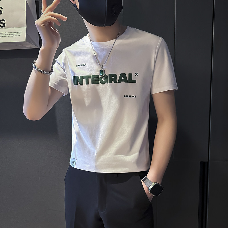 夏季短袖T恤男修身潮流字母社会小伙店主风B323-DT05A-P38控58,男装T恤,星座301C（原B323）