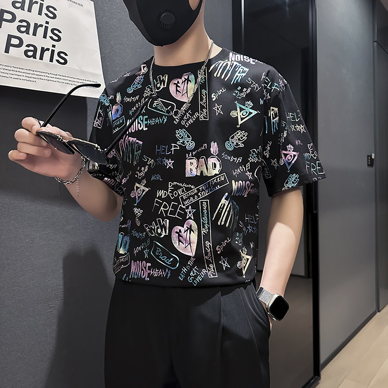 高级感印花短袖T恤男潮流百搭社会小伙店主风B323-DT44-P48控68,男装T恤,星座301C（原B323）