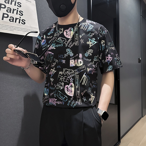 高级感印花短袖T恤男潮流百搭社会小伙店主风B323-DT44-P48控68图片