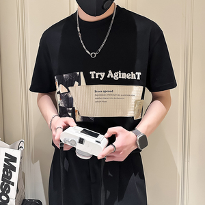 B323-DT61-P58控78短袖T恤男社会小伙店主风圆领潮流半袖衣服图片