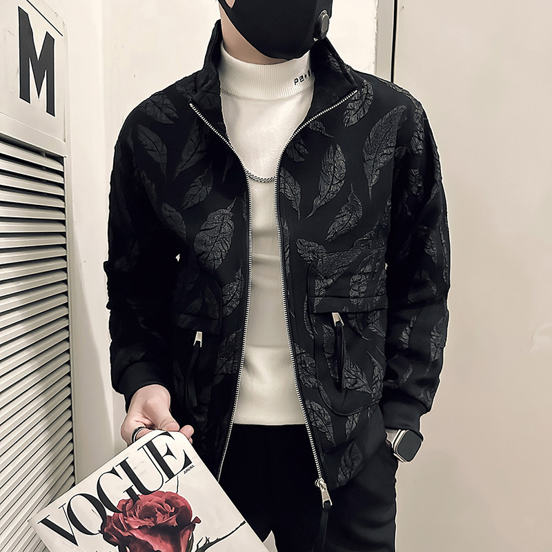 社会小伙外套男修身羽毛提花图案高级感外套B323-JK10-P98控138,女装短外套,星座301C（原B323）