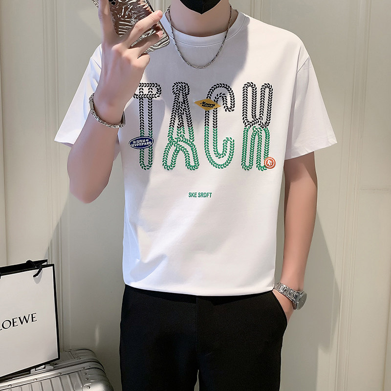 男士短袖T恤潮牌社会小伙时尚圆领字母印花B323-DT08-P45控65,男装T恤,星座301C（原B323）