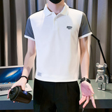 拼接polo衫男短袖潮牌修身社会小伙字母刺绣B323/PL09/P58控78，男装Polo衫，星座301C（原B323）