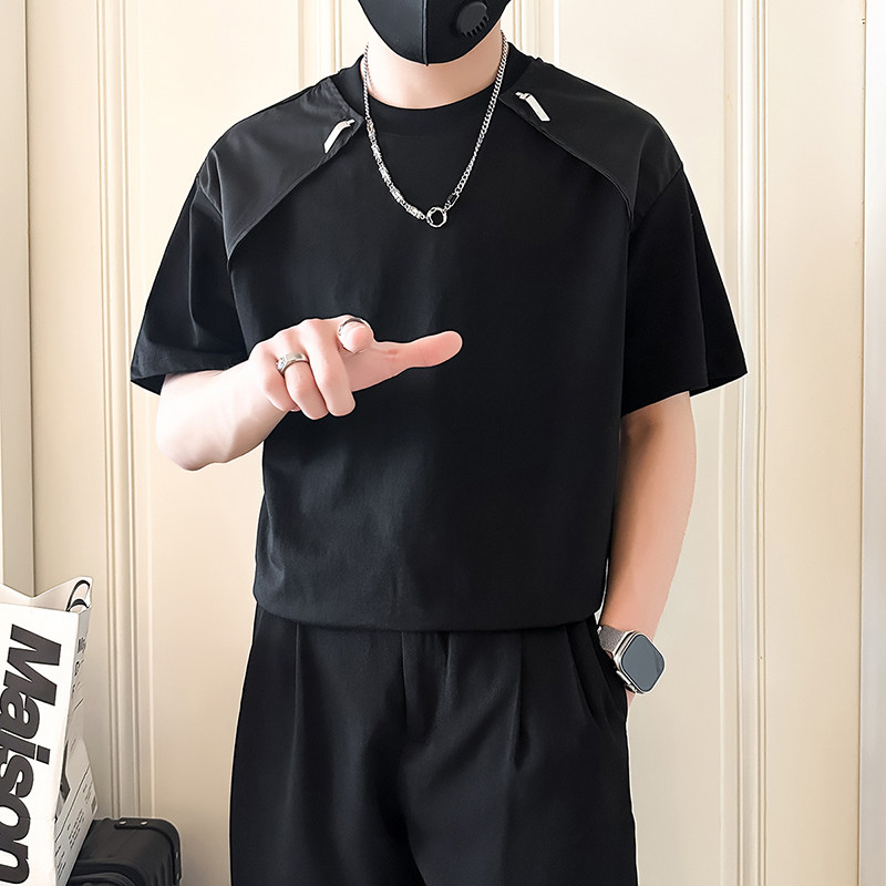 短袖男款潮牌夏季设计感小众T恤社会小伙店主风B323-DT57-P58,男装T恤,星座301C（原B323）
