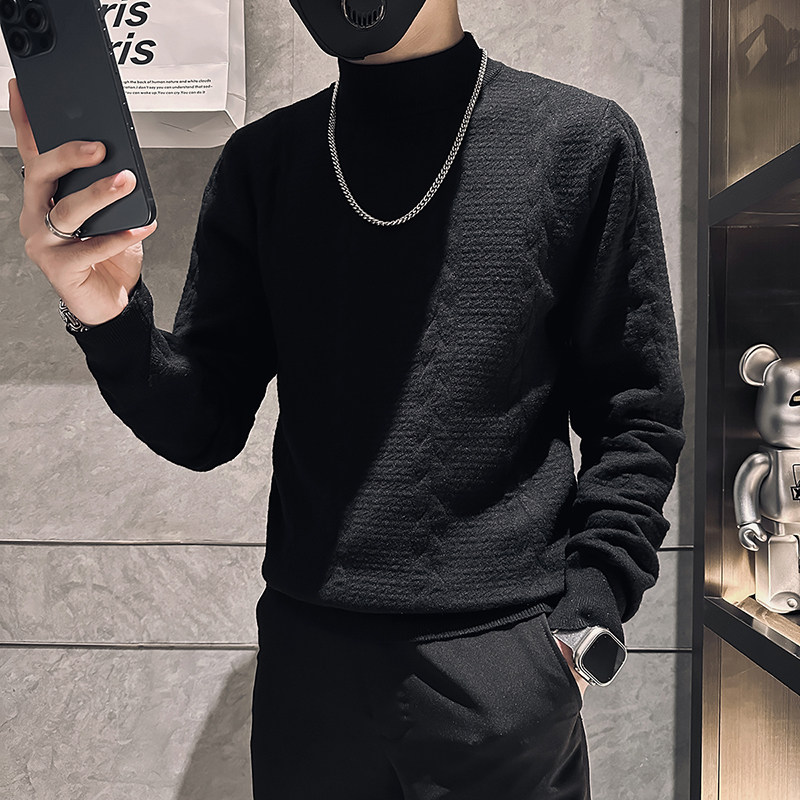 高品质纯色提花毛衣男高级感社会小伙针织衫B323-M47A-P78控108,男装针织衫/毛衣,星座301C（原B323）