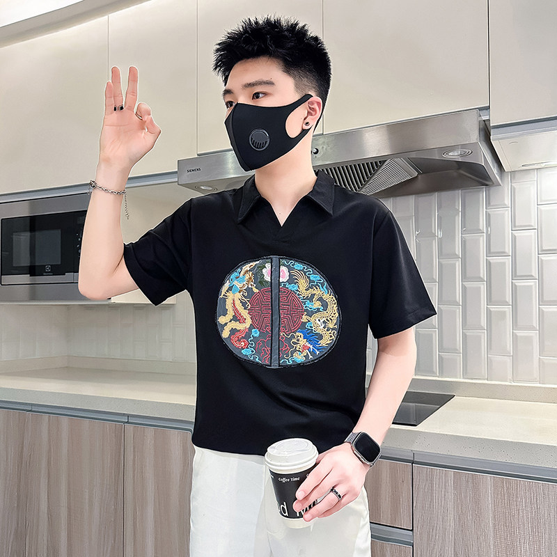 B323-PL22A-P55控75社会小伙短袖polo衫男潮牌翻领痞帅风T恤,男装T恤,星座301C（原B323）