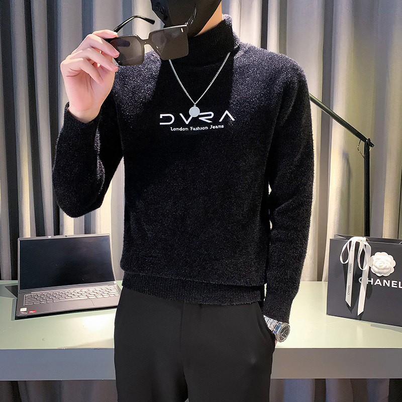 社会小伙毛衣男潮牌2023新款高领毛绒高级感打底衫 黑色M30-特P58图片