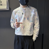 潮牌彩色印花卫衣男圆领长袖社会小伙店主风B323/WY18B/P58控78，男装卫衣，星座301C（原B323）
