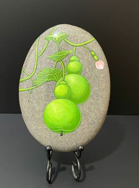 石头摆件中式办公室手绘饰品