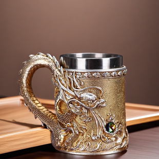 宫廷文创龙纹图腾中国龙啤酒杯子复古咖啡杯马克杯个性 男朋友礼物