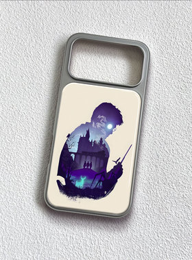 哈利波特剪影手机壳大孔电镀黑框碳纤维二合一玻璃适用苹果17promax华为小米15PROPURA70ULTRA小米14PRO