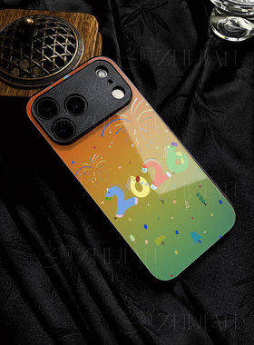 苹果17promax马年烟花玻璃手机壳马年新年祝福有钱适用苹果华为真我GT7小米CIVI5PRONOVA14至尊FINDX8至尊