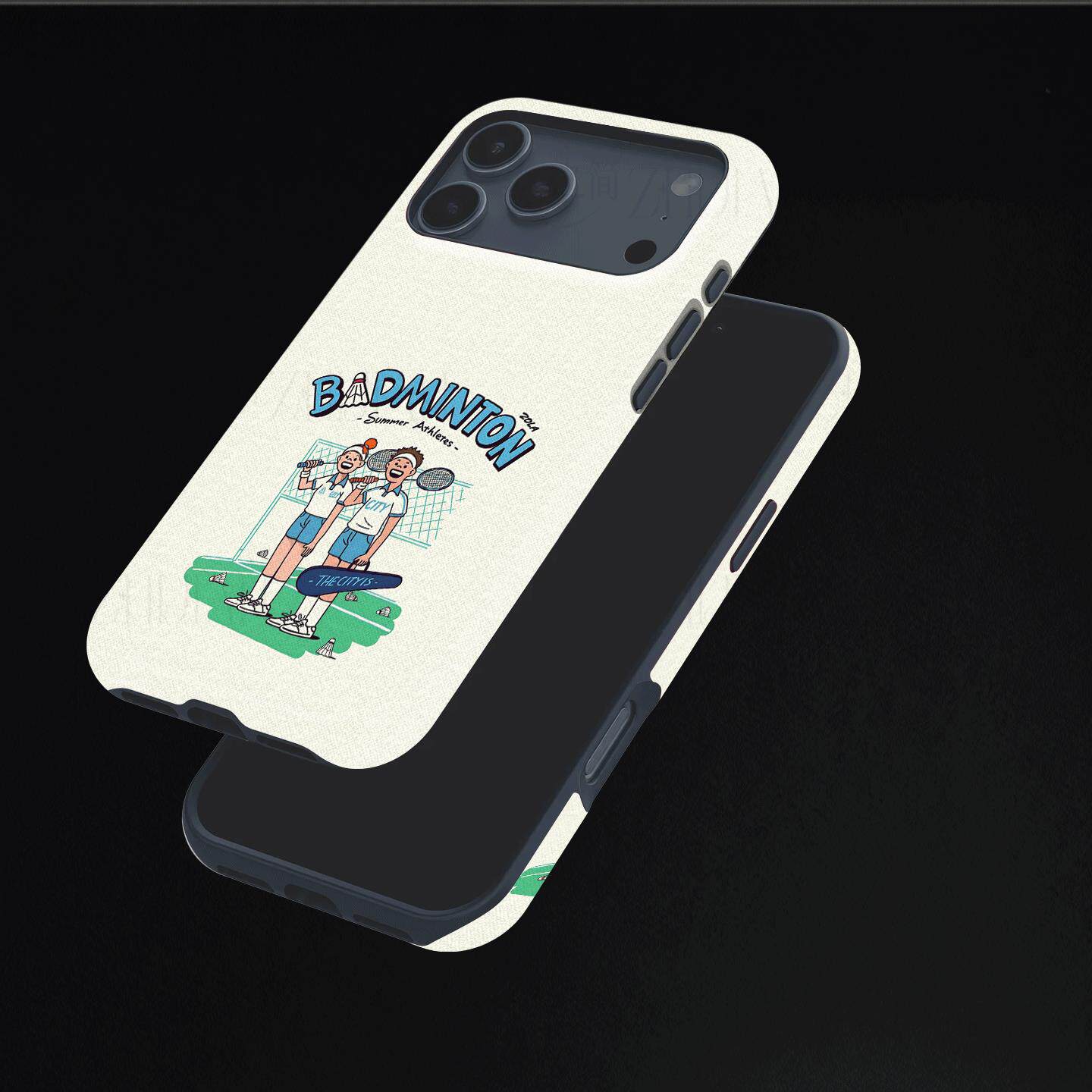 双人打羽毛球硬壳磨砂磁吸手机壳适用苹果iphone17promax华为MATE80PROMAX小米14pro荣耀500proVIVOX200至尊