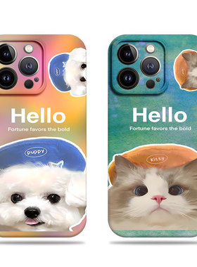 苹果17promax带帽猫咪狗狗菲林情侣手机壳适用苹果华为vivos50prominiP80PROIQOOZ8X小米13ULTRAMATE40E