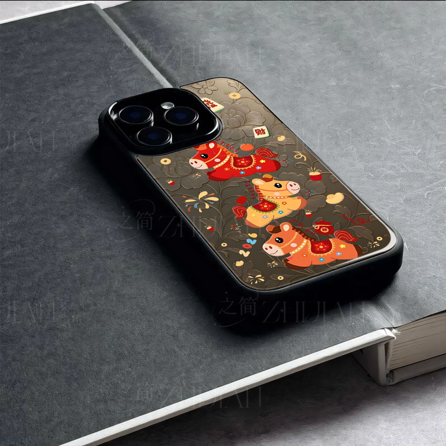 苹果17promax三马发财玻璃手机壳马年新年祝福有钱适用苹果华为三星S25ULTRA小米15至尊VIVOX200PROMINIVIVOY