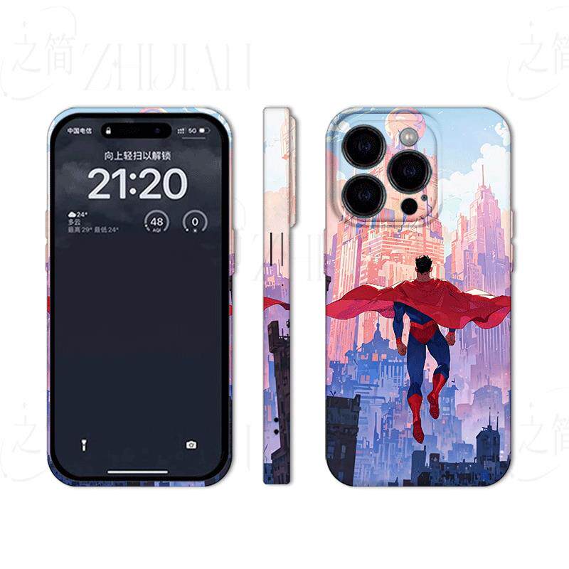 超人飞临都市磨砂磁吸手机壳大孔亮面硬壳适用苹果iphone18promax华为PURAXVIEW荣耀X70IVIVOX300ULTRA
