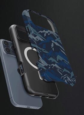 迷彩蓝色山峦群硬壳磨砂磁吸手机壳适用苹果iphone17promax华为P80PRO荣耀MAGIC7PROP80ULTRAVIVOX200PROMINI