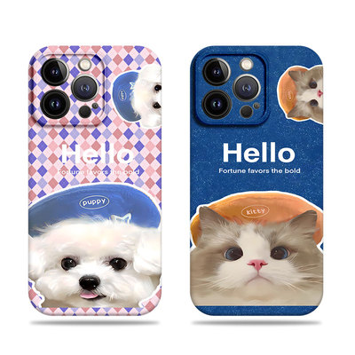 苹果17promax带帽猫咪狗狗菲林情侣手机壳适用苹果华为小米15PRO三星S24PLUS畅享60PRONOVA13PROMATE40PRO