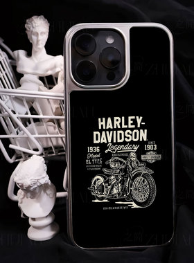 哈雷复古摩托手机壳大孔电镀黑框碳纤纹二合一磁吸适用苹果17promax华为小米14PRO小米17PROMAXPURA80PROPLUS