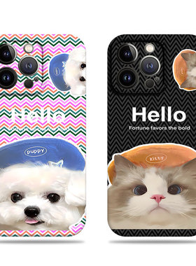 苹果17promax带帽猫咪狗狗菲林情侣手机壳适用苹果华为P80PROVIVOY200IP80ULTRAVIVOX200至尊MATE50E