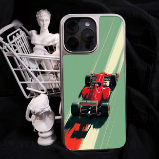 红色F1飞驰手机壳大孔电镀黑框碳纤纹二合一磁吸适用苹果17promax华为小米17PROMAXPURA80ULTRAMATE60PROPLUS