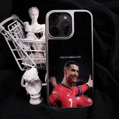 C罗红7庆祝手机壳大孔电镀黑框碳纤维二合一玻璃适用苹果17promax华为小米17PROMAX小米14PROPURA80PROPLUS