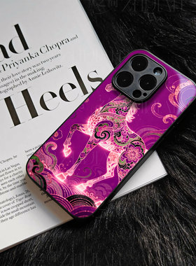 苹果17promax彩纹金马玻璃手机壳马年新年祝福有钱适用苹果华为红米K80PROOPPORENO14PROFINDX9PROVIVOS20PRO