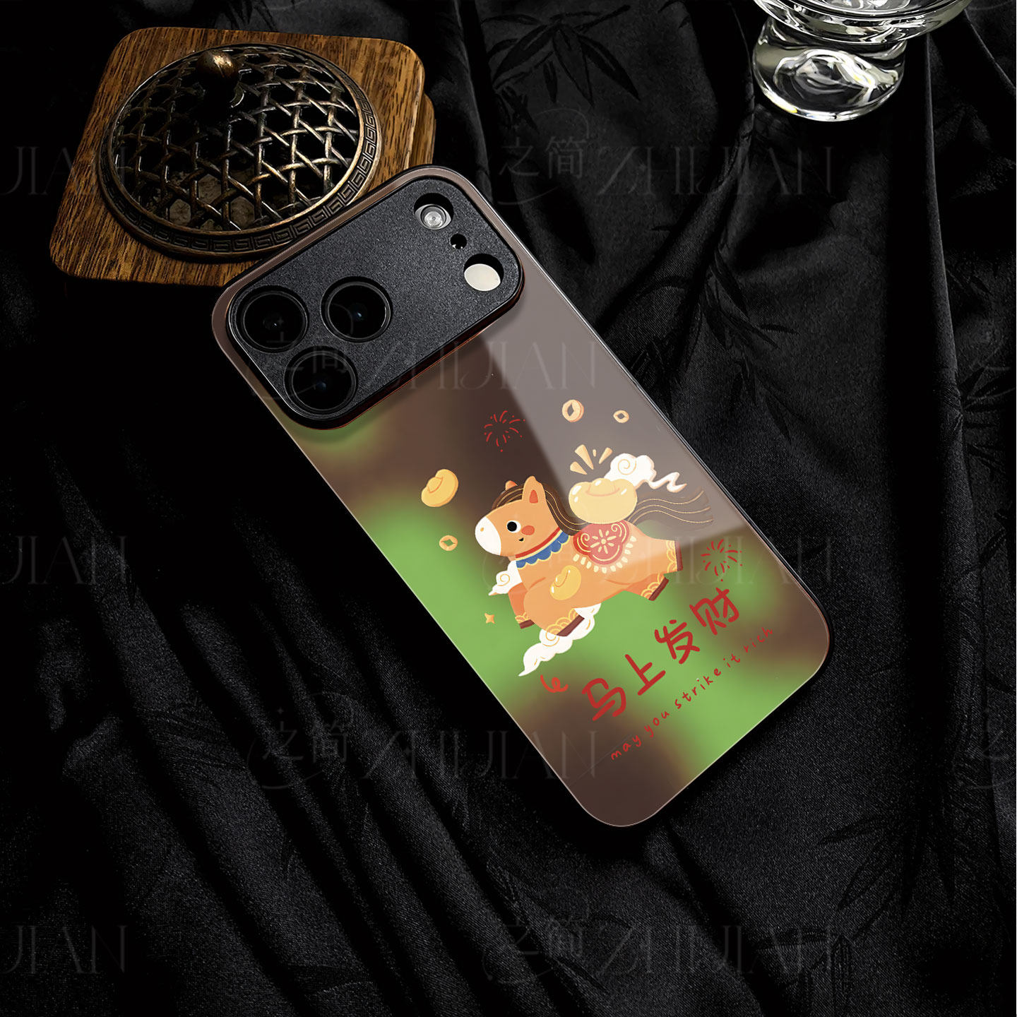 苹果17promax马上发财j玻璃手机壳马年新年祝福有钱适用苹果华为OPPOK12XIQOOZ10TURBO三星S25PLUS一加ACE6