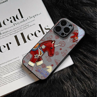 苹果17promax马年新年玻璃手机壳马年新年祝福有钱适用苹果华为FINDX9PRO荣耀300PROVIVOS20PROFINDX8至尊