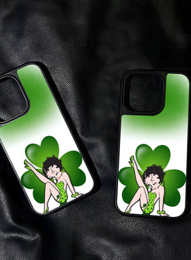 贝蒂绿三叶草手机壳大孔电镀黑框碳纤纹二合一磁吸适用苹果17promax华为PURA70PROPLUSMATE70PROPLUSMATE60PR