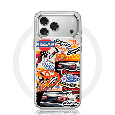 汽车品牌贴纸手机壳大孔电镀黑框碳纤纹二合一磁吸适用苹果17promax华为小米14PROPURA80PROPLUSPURA70ULTRA