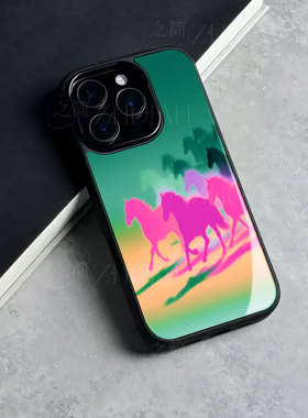 苹果17promax彩马奔行玻璃手机壳马年新年祝福有钱适用苹果华为VIVOX200至尊荣耀500proVIVOS20PROP80PRO