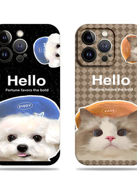 苹果17promax带帽猫咪狗狗菲林情侣手机壳适用苹果华为小米13PRONOVA13小米14PROOPPOK12S一加ACE5至尊版