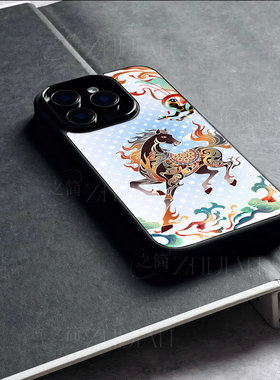 苹果17promax祥云马玻璃手机壳马年新年祝福有钱适用苹果华为红米NOTE15PROPLUSVIVOY300PROVIVOS20PROOPPORE