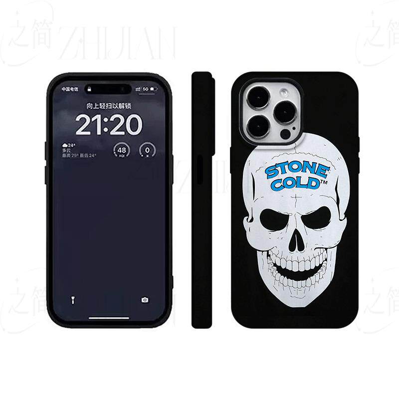 冷石骷髅印花磨砂磁吸手机壳大孔亮面硬壳适用苹果iphone18promax华为PURAXVIEWOPPOFINDX7ULTRAOPPOFINDX6PR